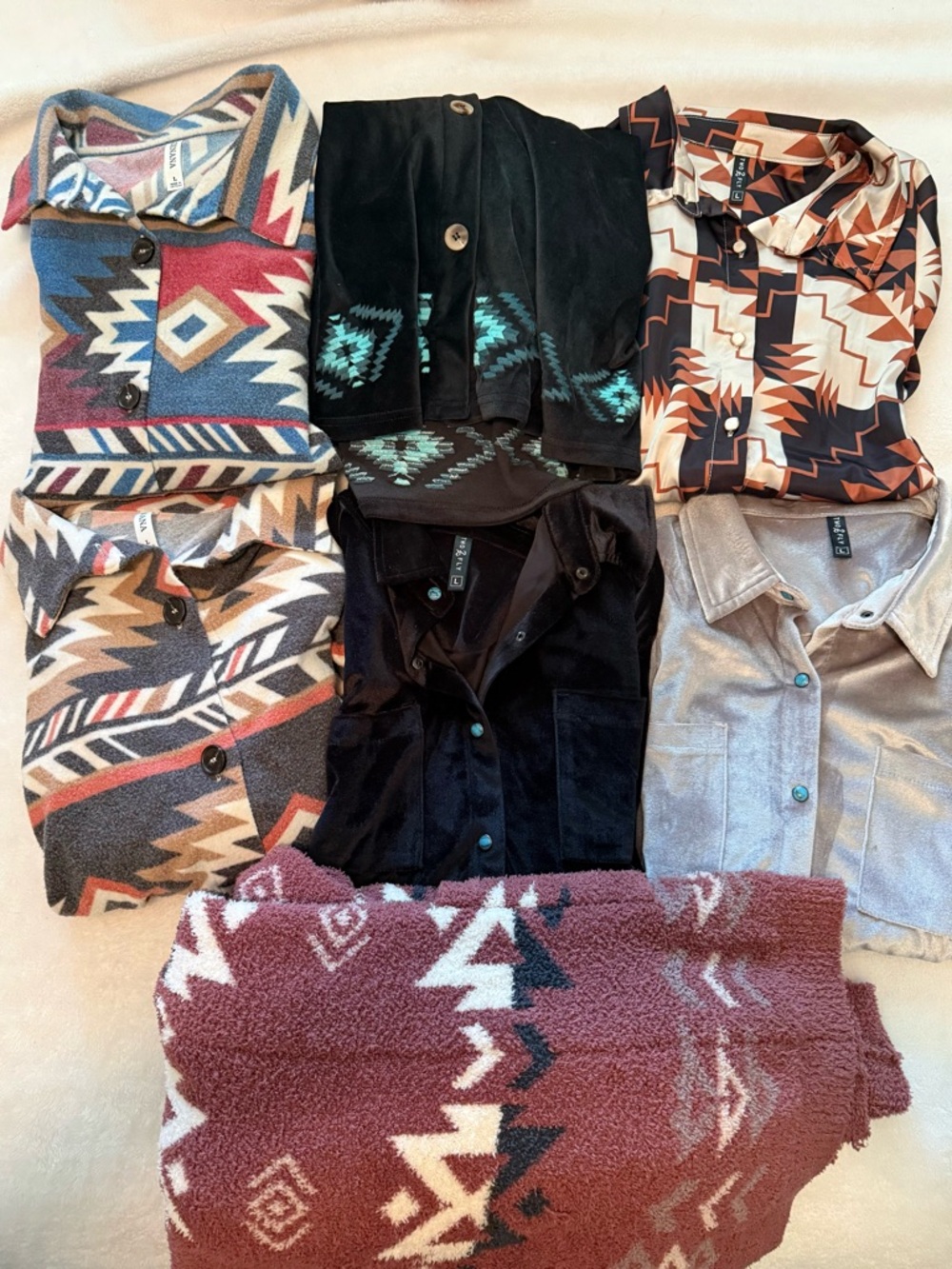 Assorted Southwestern Pattern & Solid Button-Up Shirts/Shakets/Cardigan
